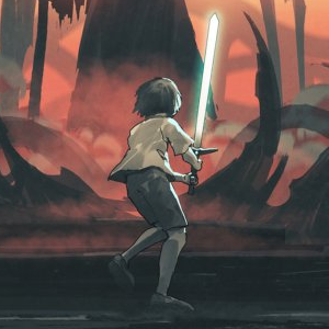 Cover for Lightspeed Magazine issue 152. Illustration of a small child wielding a sword while confronting a tower skeletal demon.